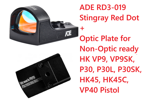 Ade RD3-019 Red Dot Reflex Sight + Optic Mounting Plate for Non-Optic Ready HK VP9 | VP9SK | P30 | P30L | P30SK | HK45 | HK45C | VP40 Pistol