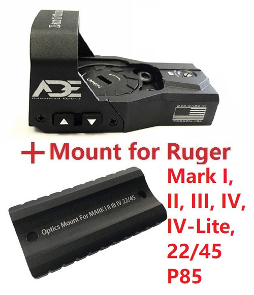 ADE RD3-015 Red Dot Reflex Sight + Optic Mounting plate/adapter for Ruger Mark 1,2,3,4, I,II,III,IV,IV-Lite,22/45 pistol