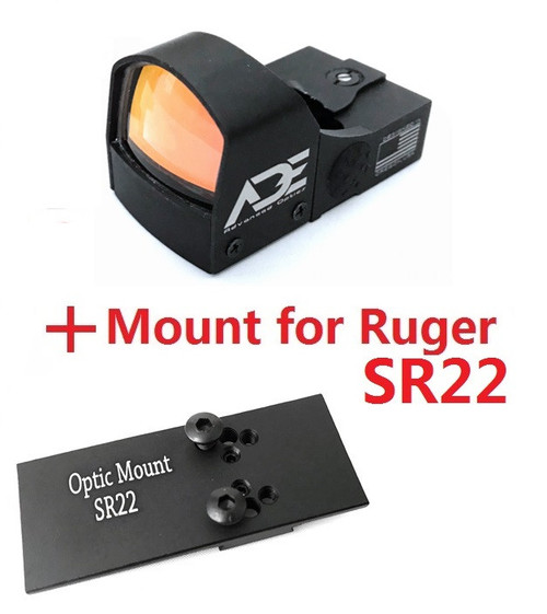 Ade Advanced Optics Shake Awake Compact RD3-009 Red Dot Reflex Sight + Optic mounting plate for  Ruger SR22 Pistol + Picatinny mounting plate