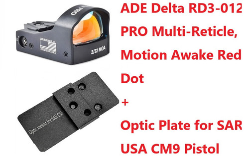 ADE Delta RD3-012 PRO Shake Awake+Multi Reticle Red Dot + Optic Mounting Plate for SAR USA CM9 Pistol