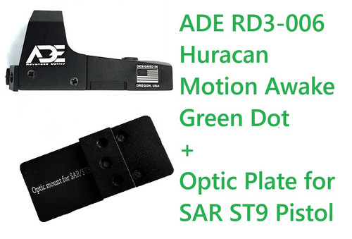 ADE RD3-006 Motion Awake Green Dot Reflex Sight + Optic Mounting Plate for SAR USA - ST9 Pistol