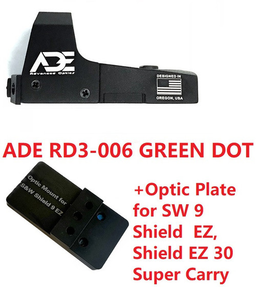 Ade Advanced Optics Huracan RD3-006 Green Dot Reflex Sight + Optic Mounting Plate for SW MP 9 Shield EZ and Shield EZ 30 Super Carry Pistol + Standard Picatinny Mount…