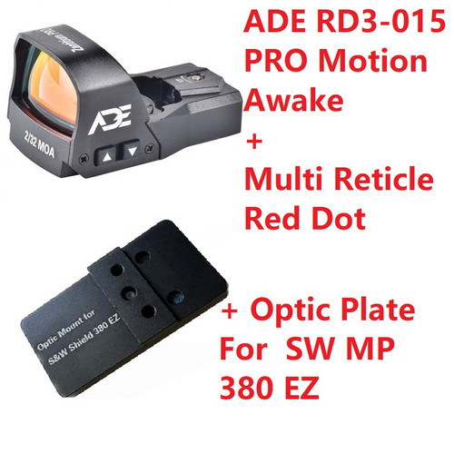 Ade Advanced Optics ZANTITIUM PRO RD3-015 PRO Motion Awake, Multi Reticle Red Dot  + Optic Mounting Plate for Smith Wesson SW MP 380 Shield EZ Pistol + Standard Picatinny Mount 