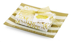 Mudpie Gold Stripe Glass Dish with Soap Set