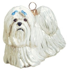 Maltese with Blue Bows Dog - Joy To The World Ornament