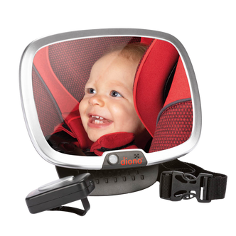 Diono Easy View® Plus Baby Car Mirror with Light, Safety Car Seat Mirror for Rear facing Infant with 360° Rotation, LED Night Light, Wide Crystal Clear View, Shatterproof, Crash Tested [Silver]