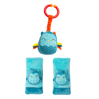 Diono Owl Character Car Seat Straps & Linkee Toy, Shoulder Pads for Baby, Infant, Toddler, 2 Pack Reversible Soft Seat Belt Cushion and Stroller Harness Covers Helps Prevent Strap irritation, Teal [Owl]