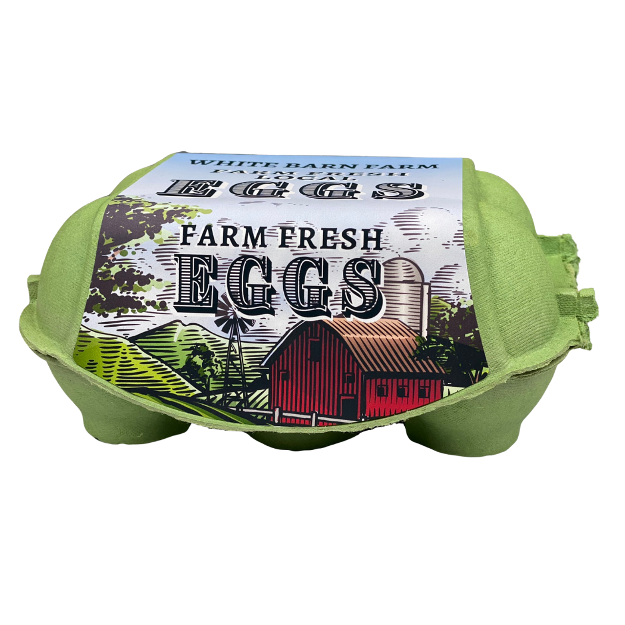 Customize your egg cartons with this personalized red barn full