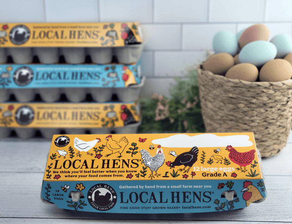 Local Hens Grade A Large Hybrid Egg Carton - Lifestyle with Eggs