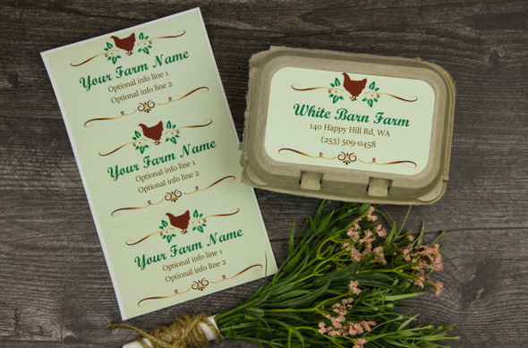 Medium Custom Egg Carton Label - Green Background with Brown Chicken