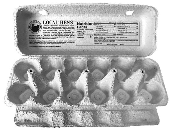 open view of blue Local Hens® Grade A Large Printed Paper-Pulp Carton with UPC