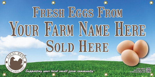 Promote your farm and your fresh local eggs with this Local Hens large banner.