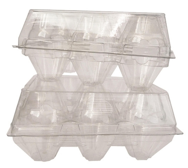 Jumbo Clear Plastic 6 Pack Tri-fold Egg Carton. Split-6 Jumbo Carton