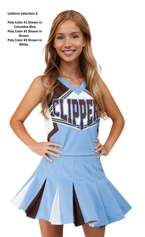 Selection A - CF1579 with the 16-Pleat Skirt CF2045 - Poly color #1 shown in Columbia Blue, Poly color #2 shown in Brown, Poly color #3 shown in White.