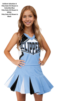 Selection A - CF1579 with the 16-Pleat Skirt CF2045 - Poly color #1 shown in Columbia Blue, Poly color #2 shown in Black, Poly color #3 shown in White.