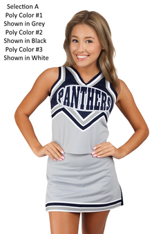 Selection A- Custom Vest CF1768 paired with A-Line Skit CF2090,
Poly Color #1 Shown in Grey, Poly Color #2 Shown in Black, Poly Color #3 Shown in White