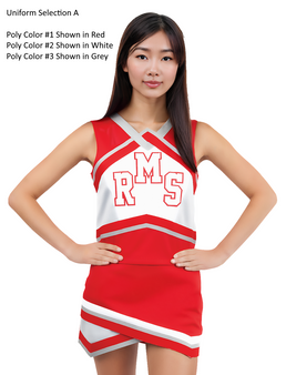 Selection A - Custom Vest CF1920 paired with Low-Rise A-Line Skirt CF2636.  Poly color #1 Shown in Red, Poly color #2 Shown in White, Poly color #3 Shown in Grey.