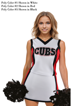 Selection A - Custom Vest CF1015 paired with Low-Rise skirt CF2678. Poly Color #1 Shown in White, Poly Color #2 Shown in Red, Poly Color #3 Shown in Black.