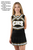 Selection E-Custom Vest CF1006 paired with Pleated skirt CF2023.  Poly Color #1 Shown in Black, Poly Color #2 Shown in White, Poly Color #3 Shown in Metallic Gold.