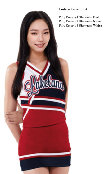 Selection A - Custom Vest CF1568 paired with Low-Rise A-Line Skirt CF2628. Poly color #1 Shown in Red, Poly #2 Shown in Black, Poly color #3 Shown in White