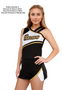 Selection A - Custom Vest CF1223 paired with Low-Rise A-Line Skirt CF2761.  Poly color #1 Shown in Black, Poly color #2 Shown in White, Poly color #3 Shown in Gold.