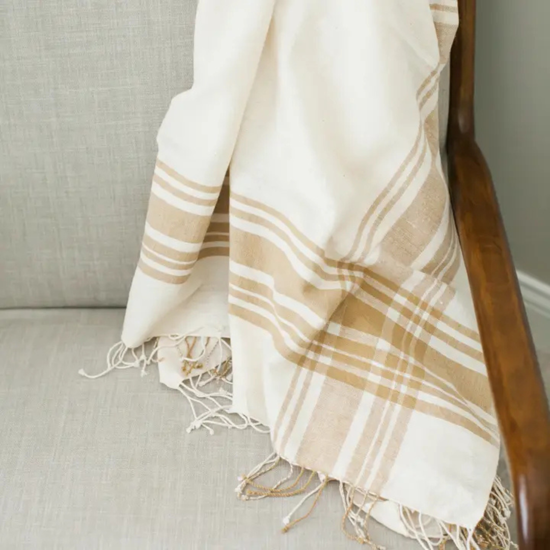 Lightweight Cotton Throw Blanket - Beige