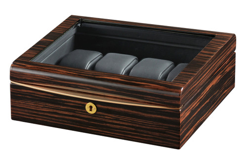 VOLTA EBONY WOOD 8 WATCH CASE WITH GOLD ACCENTS (BLACK LEATHER INTERIOR) 