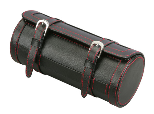Diplomat Black Leatherette Travel Roll with Red Stitching and Black Suede Interior for 3 Watches