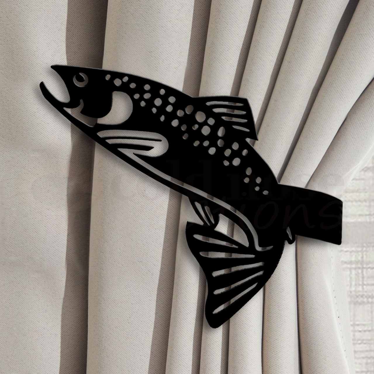 drapes with fish hooks Fishing Decor Trout Drapery Holdback Hooks