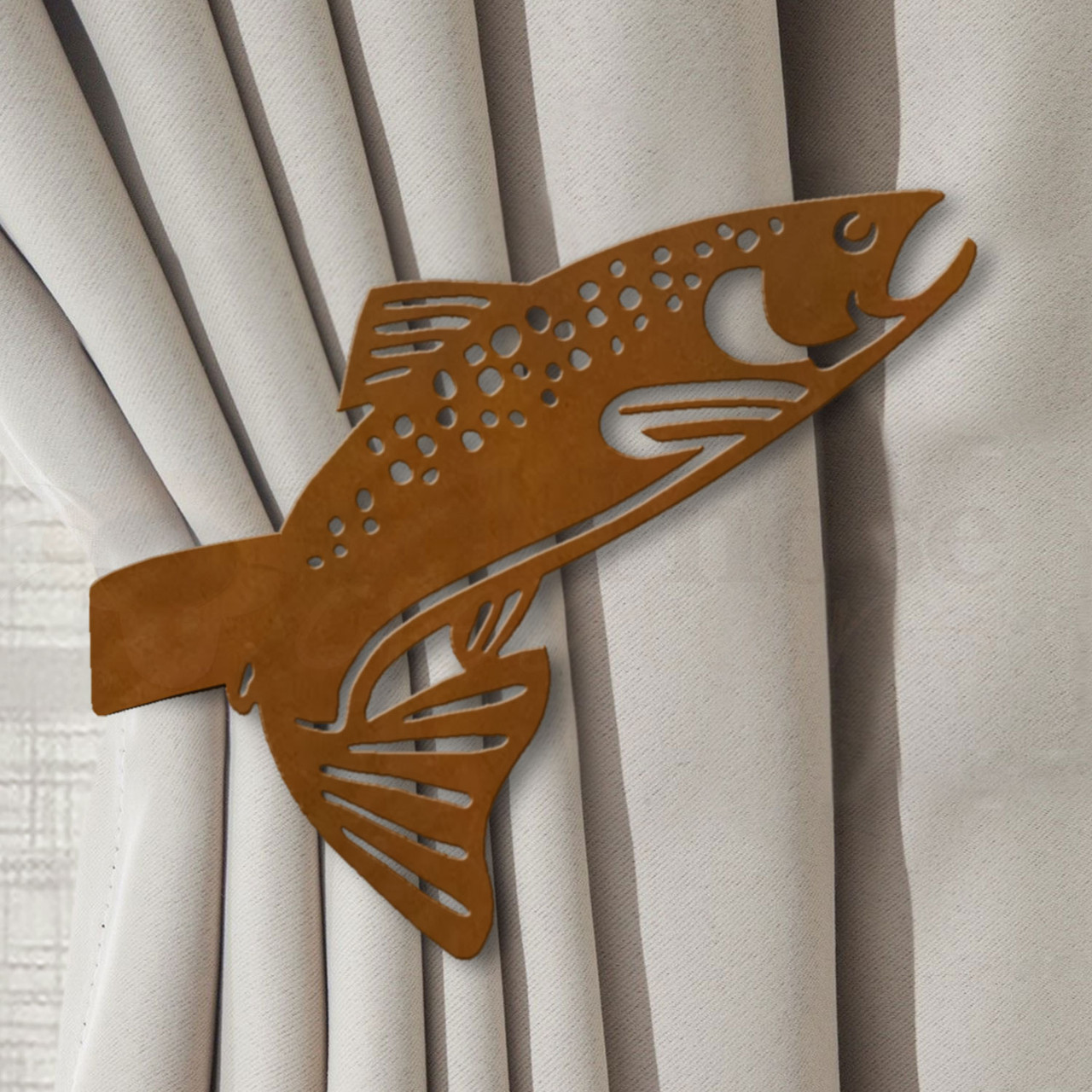 drapes with fish hooks Fishing Decor Trout Drapery Holdback Hooks