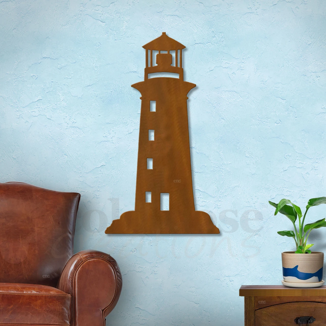 Big 46-inch Lighthouse: Rust Metal Outdoor Wall Art - Coastal Decor