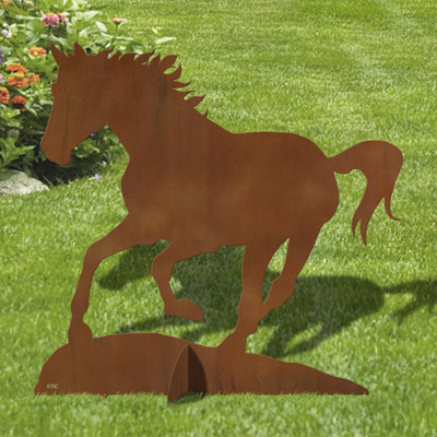 36in Wide Running Horse Western Decor Rust Metal Sturdy Outdoor Yard Art Lawn Statue Sculpture - Made in USA