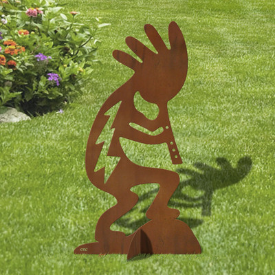 36in Tall Dancing Kokopelli Southwestern Decor Rust Metal Sturdy Outdoor Yard Art Lawn Statue Sculpture - Made in USA
