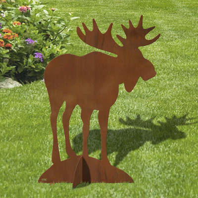 36in Wide Lone Moose Wildlife Decor Rust Metal Sturdy Outdoor Yard Art Lawn Statue Sculpture - Made in USA