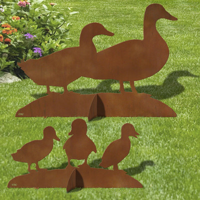 36in Wide Duck Family 2 Piece Wildlife Decor Rust Metal Sturdy Outdoor Yard Art Lawn Statue Sculpture Set- Made in USA