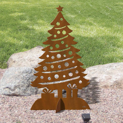 42in Tall Holiday Decoration Christmas Tree Rust Metal Sturdy Outdoor Yard Art Lawn Statue - Made in USA