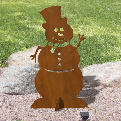 42in Tall Christmas Decoration Snowman Rust Metal Sturdy Outdoor Yard Art Lawn Statue - Made in USA