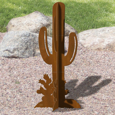 6-Feet Tall Saguaro Cactus Rust Metal Yard Sculpture - Five-Piece interlocking 3D Sturdy Outdoor Yard Art Lawn Statue Made in USA
