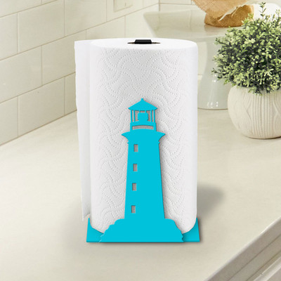 Coastal Theme Lighthouse Design Sturdy Metal Paper Towel Holder - Choose Color or Paint it Yourself