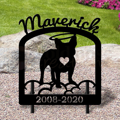 Custom Made French Bulldog Pet Memorial - 16in W Sturdy Upright Metal - Satin Black with Script Lettering