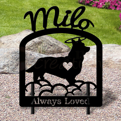 Custom Made Cardigan Welsh Corgi Pet Memorial - 16in W Sturdy Upright Metal - Satin Black with Script Lettering