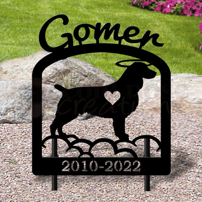 Custom Made Boykin Spaniel Pet Memorial - 16in W Sturdy Upright Metal - Satin Black with Script Lettering