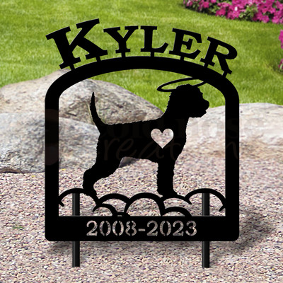Custom Made Lagotti Romagnoli Pet Memorial - 16in W Sturdy Upright Metal - Satin Black with Block Lettering