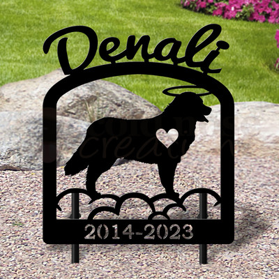 Custom Made Bernese Mountain Dog Pet Memorial - 16in W Sturdy Upright Metal - Satin Black with Script Lettering