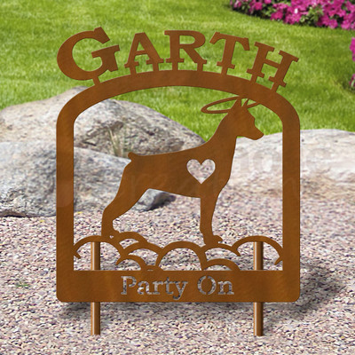 Custom Made Miniature Pinscher Pet Memorial - 16in W Sturdy Upright Metal - Rust Patina with Block Lettering