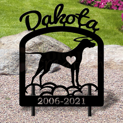 Custom Made Vizsla Pet Memorial - 16in W Sturdy Upright Metal - Satin Black with Script Lettering