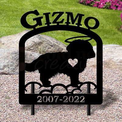 Custom Made Maltese Pet Memorial - 16in W Sturdy Upright Metal - Satin Black with Block Lettering