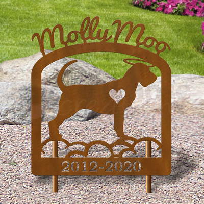 Custom Made Bloodhound Pet Memorial - 16in W Sturdy Upright Metal - Rust Patina with Script Lettering