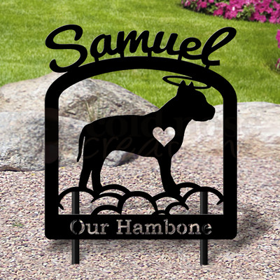 Custom Made Pitbull Terrier Pet Memorial - 16in W Sturdy Upright Metal - Satin Black with Script Lettering
