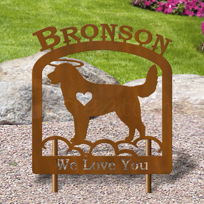 Custom Made Nova Scotia Duck Trolling Retriever Pet Memorial - 16in W Sturdy Upright Metal - Rust Patina with Block Lettering